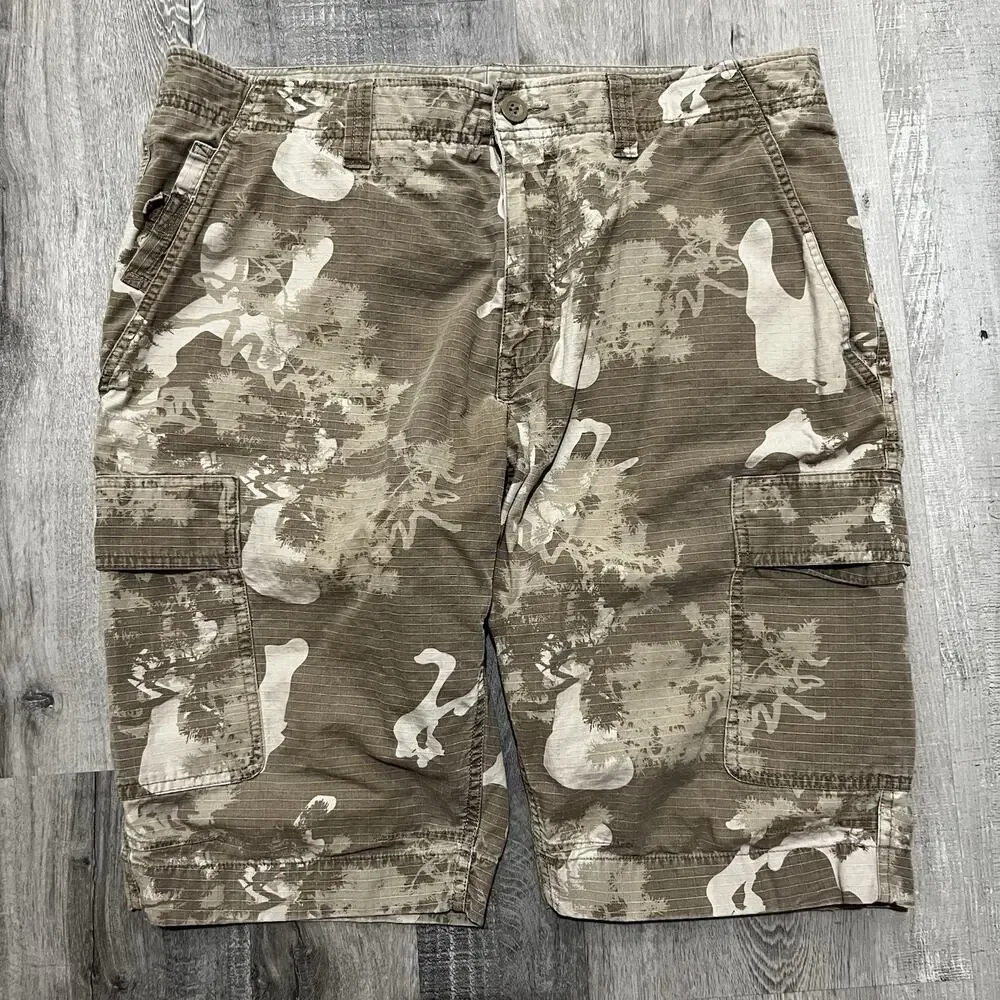 North Face Shorts Mens 36 Brown Camo Cargo Ripstop Canvas Pockets Outdoor Hike